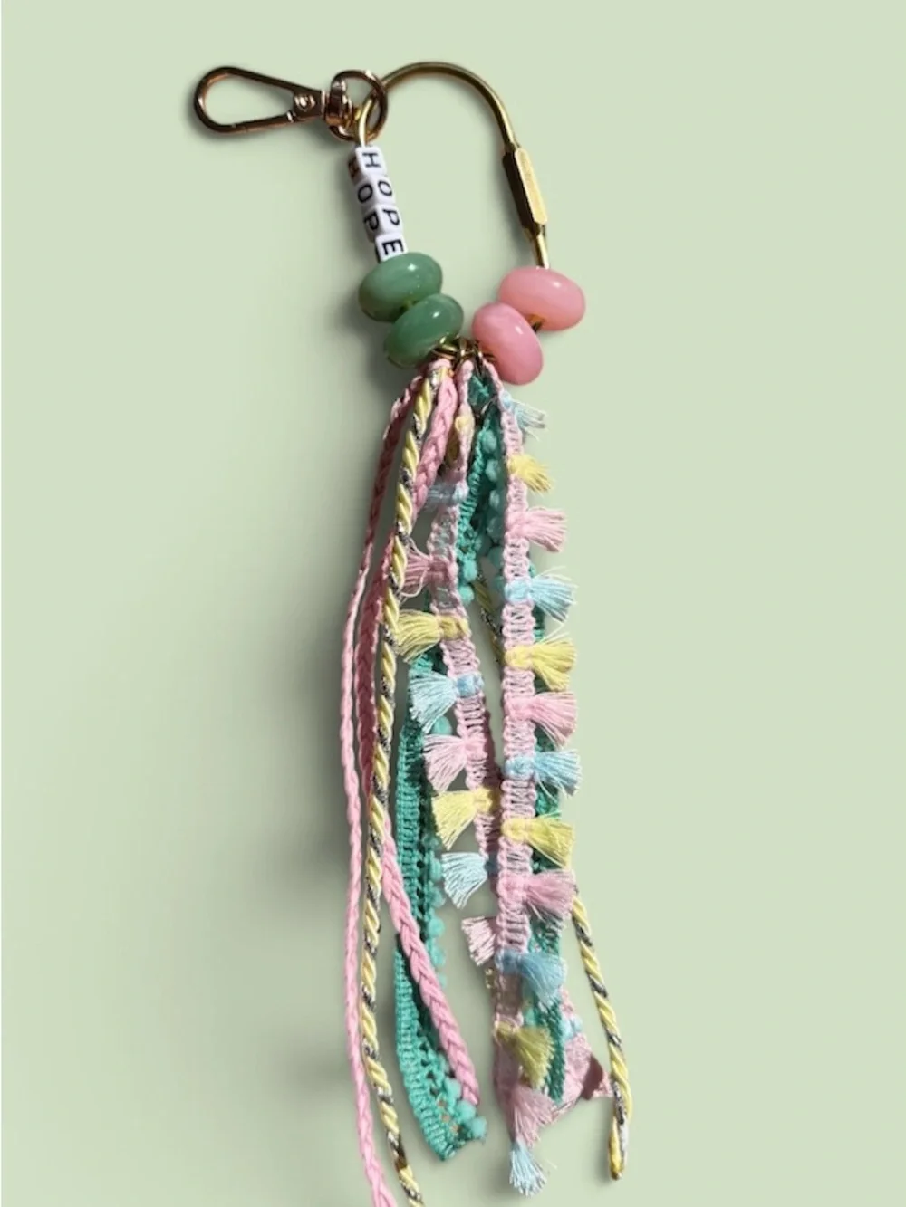 Hope Beaded Tassel Keychain - Pink & Green